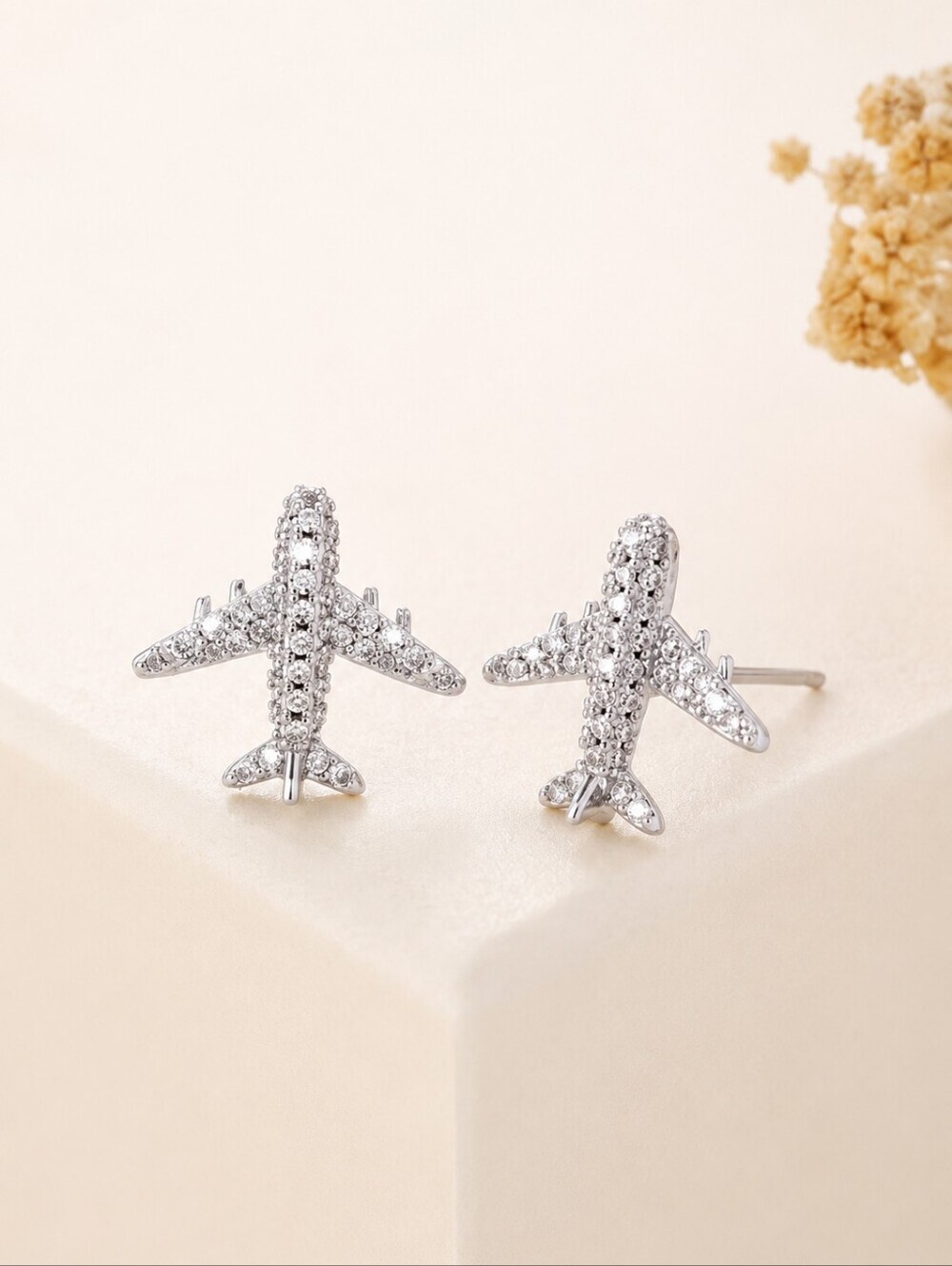 Crystal Airplane Stud Earrings Travel Lover Rhinestone Jet Earrings
